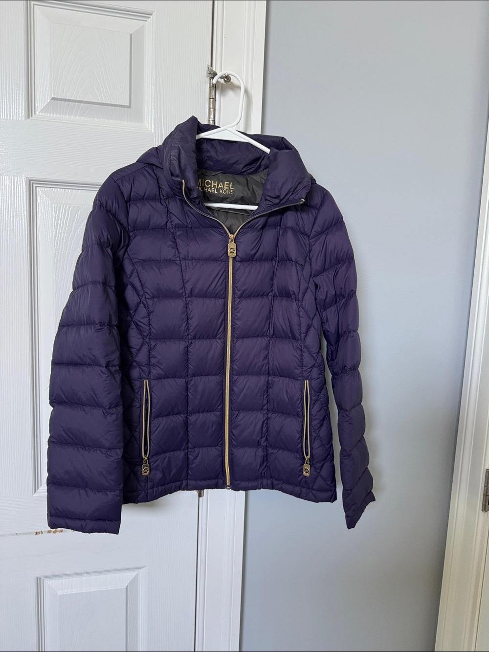 Michael Kors Deep Purple Quilted Puffer Jacket with Gold Hardware Med